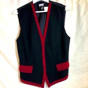 DKNY Vintage Fine Wool Black & Burgundy Vest SZ 8